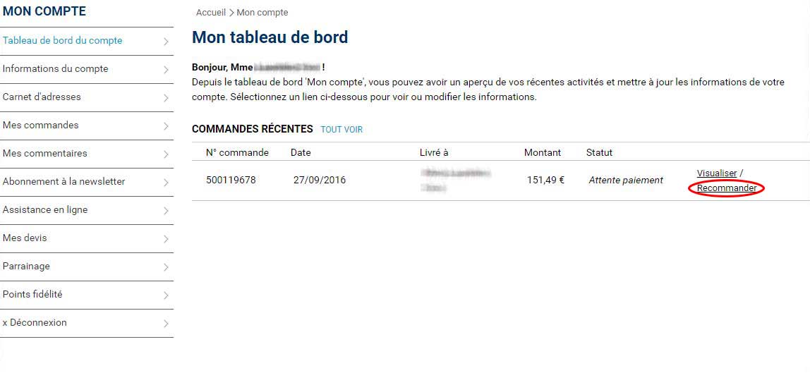 Reprendre la procédure de paiement d'une commande en attente de paiement.