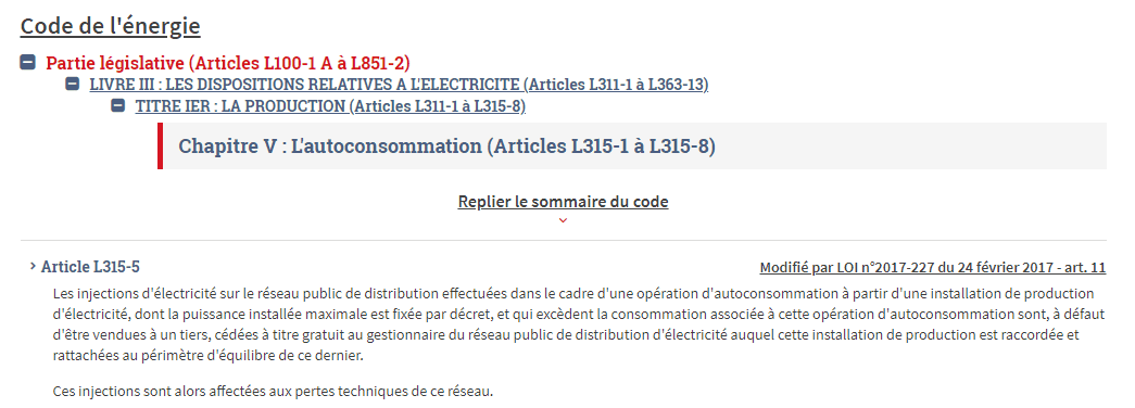 code de l'énergie sur l'autoconsommation